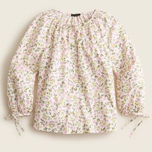 Tie-sleeve button-front cotton poplin top in meadow floral